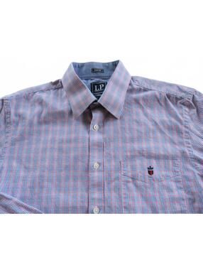 Louis Philippe Mens Cotton Slim Fit Button Up Red White Blue Plaid Shirt 40